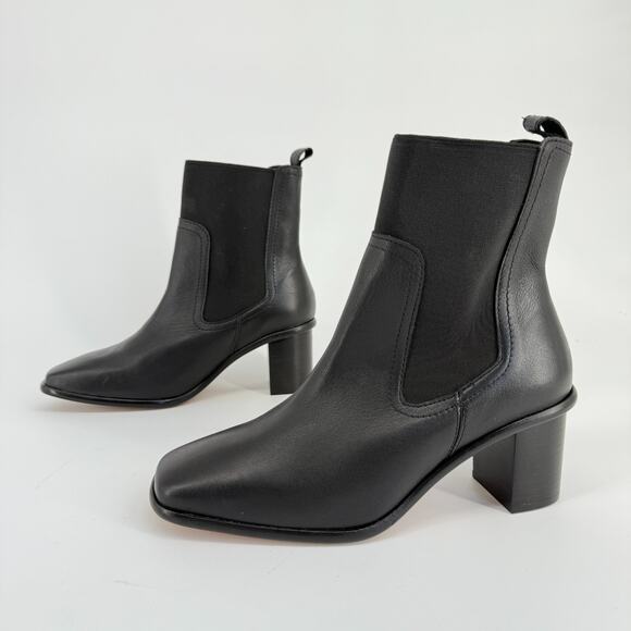 Patina Black Leather Ankle Boots Handmade Mexico Size 8 Square Toe Block Heel 90 - Picture 2 of 9